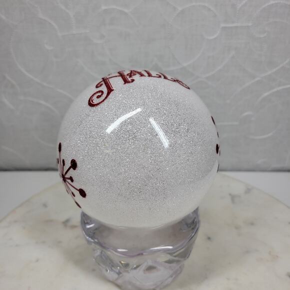 Vintage Deck the Halls Ornament 4.5” Red Glitter Script Handmade Glass - Picture 11 of 16